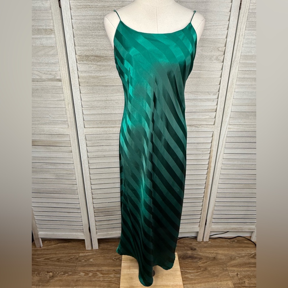 VICTORIA'S SECRET Vintage 90's (Gold Label) Satin Nightgown Green Tonal Stripe-M